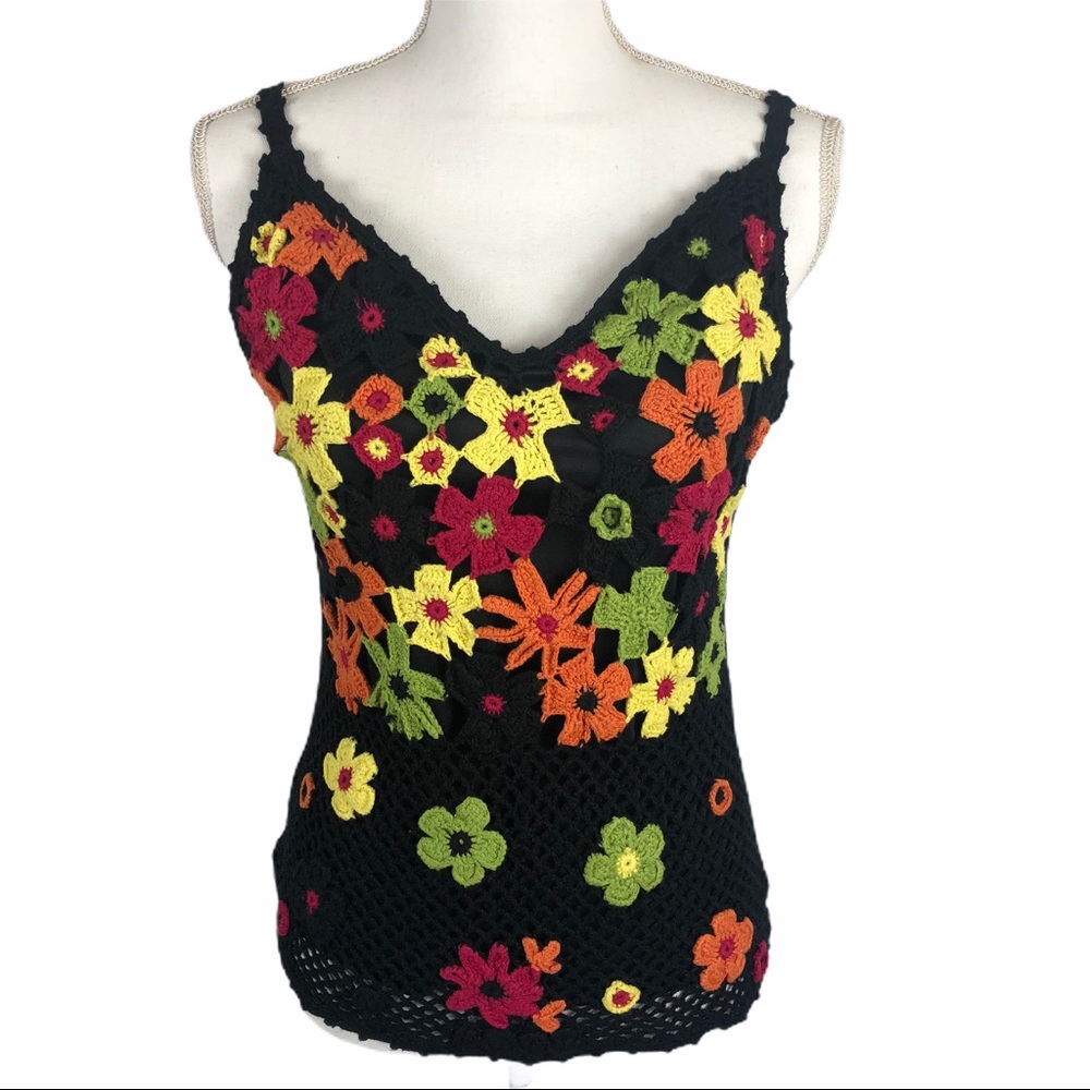 Maurice Sasson BOHO Floral Crocheted Top SZ Medium